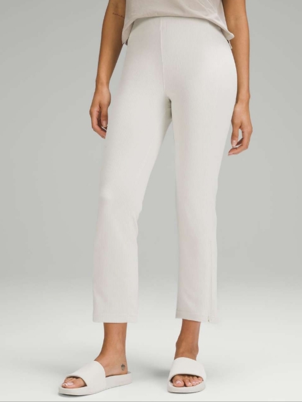 Lululemon Ribbed Softstreme Zip-Leg High-Rise Cropped Pants 26"Bone